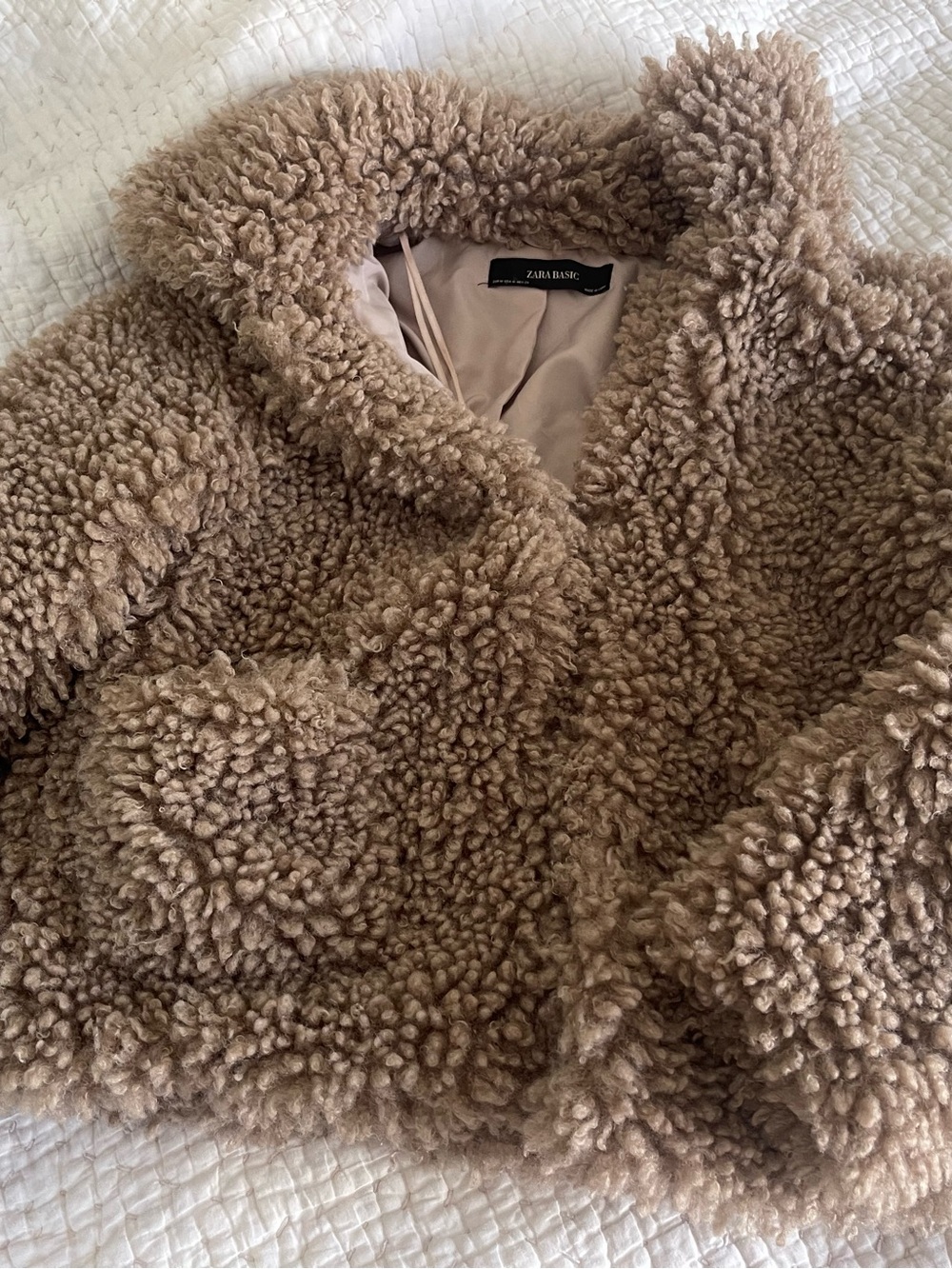 Zara Taupe Teddy Faux-Shearling Jacket